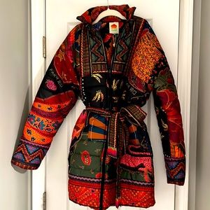 NWT FARM Rio crazy mix  Belted reversible Puffer Jacket Size Xs gorgeously done